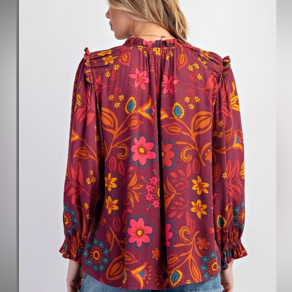 Easel PRINTED RAYON GAUZE WOVEN BLOUSE - Picture 3 of 3